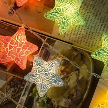 1.6 M 10 Lampy Farebné Crack Star LED Reťazec Svetlá Batérie Powered Vianočné Domova Príslušenstvo 9437
