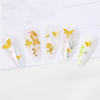 1 Box Z Crystal Zlatá Kvetina Kovov, Nail Art, Ozdoby Mix Kovov Trysky Perly Holografické Diy Nechtov Kameň Príslušenstvo