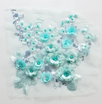 1 kus off white ťažké perličiek čipky nášivka 3d kvetinový, 3D čipky nášivka s kamienkami, 3d kvet nášivka