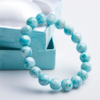 10 mm Skutočné Prírodné Modré Larimar Drahokam Náramky Pre Ženy, Ženské Liečivé Vody Parttern Crystal Kolo Perličiek Náramok AAAAA