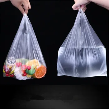 100 Ks/bal Transparentné Tašky, Nákupné tašky Supermarket Plastové Tašky S Rukoväť Balenie Potravín 15-26 cm/20-30 cm/24-37 cm/28-48 cm
