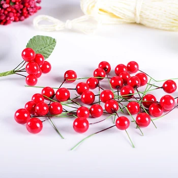 100 KS Vianočné Dekorácie, Doplnky Simulácia Malé Červené Ovocia Bublina Cherry Berry DIY Vianočný Strom Dekorácie 29052