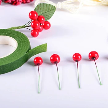 100 KS Vianočné Dekorácie, Doplnky Simulácia Malé Červené Ovocia Bublina Cherry Berry DIY Vianočný Strom Dekorácie
