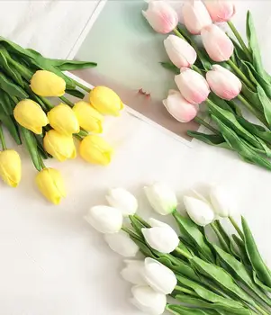 10pcs Imitácia kvet PU tulipán kytice falošné kvet hodvábnej kvetinové vázy iny štýl obývacia izba tabuľka kvetinový doprava zadarmo 40726