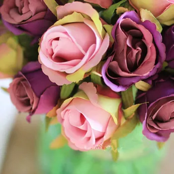 12pcs/veľa Umelé Ruže, Kvety, Svadobné kytice Biele, Ružové a Thajskej Kráľovskej Rose Hodvábne kvety, Domáce Dekorácie, Svadobné Party Decor 12103