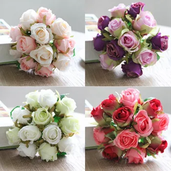 12pcs/veľa Umelé Ruže, Kvety, Svadobné kytice Biele, Ružové a Thajskej Kráľovskej Rose Hodvábne kvety, Domáce Dekorácie, Svadobné Party Decor