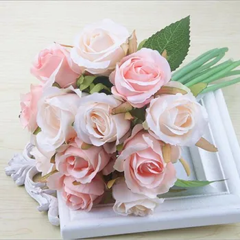 12pcs/veľa Umelé Ruže, Kvety, Svadobné kytice Biele, Ružové a Thajskej Kráľovskej Rose Hodvábne kvety, Domáce Dekorácie, Svadobné Party Decor