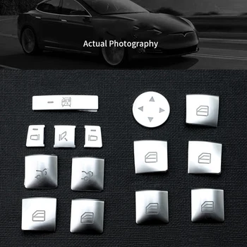 14Pcs/Set Auto Silver okenného Skla Výťah Prepnúť Tlačidlo Nálepky Vnútorná Výzdoba Príslušenstvo pre Tesla Model 3 X