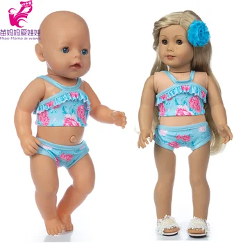 17 palcové baby doll modrá plávať oblečenie s hlavou kvet 18-palcové americký og dievča bábiku bikini set plávanie nosí 6946