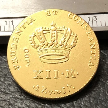1757 Dánsko 12 Mark-Fredrik V 22K pozlátená Kópia Mince 54900