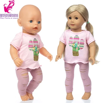 18-palcové americký og dievča bábiku šaty zelené tričko Roztrhané nohavice 43 cm baby doll outwear tričko nohavice