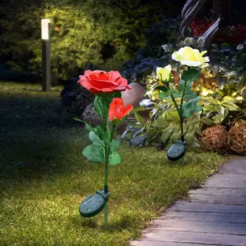 1Bouquet Umelé Kvety Ruže Vonkajšie Slnečné Ruže Kvet Svetlo LED Záhrade Trávnik na Dvore, Terasa, Veranda Vklad Lampa ruže Kvet Svetlo