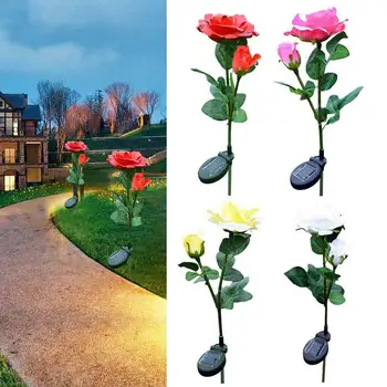 1Bouquet Umelé Kvety Ruže Vonkajšie Slnečné Ruže Kvet Svetlo LED Záhrade Trávnik na Dvore, Terasa, Veranda Vklad Lampa ruže Kvet Svetlo