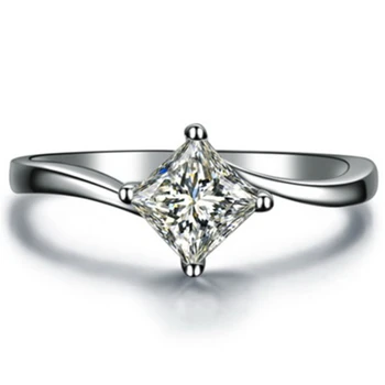 1CT 6X6mm G-H Princezná Rez Moissanite Diamantový Prsteň Svadobné Šperk Test Pozitívny 925 Sterling Silver Ring