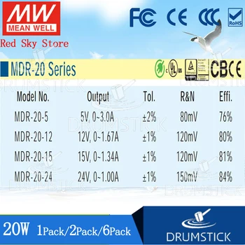 (1PACK) Meanwell 20W Napájanie MDR-20-5V 12V/15V/24V 1A 1.34 A 1.67 A 3A DIN lištu priemyselné PLC senzor HDR/LPV 50360