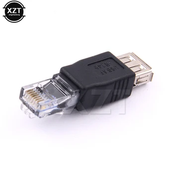 1pc LAN Kábel Siete Ethernet Converter Transverter Plug PC Crystal Head RJ45 Samec na USB 2.0 AF Samica Konektor Pre Notebook