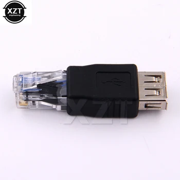 1pc LAN Kábel Siete Ethernet Converter Transverter Plug PC Crystal Head RJ45 Samec na USB 2.0 AF Samica Konektor Pre Notebook
