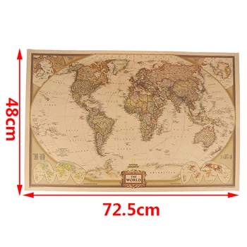 1PCS Veľké Vintage Mape Sveta Podrobné Starožitné Plagát na Stenu Graf Retro Papier Matný Papier Kraft 28*18-palcové Mapa Sveta