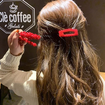 1Set=3ks Módne Red Pearl Vlasy Klip pre Ženy Elegantné kórejský Dizajn Modul Barrette Stick Vlásenky Vlasy Styling Príslušenstvo