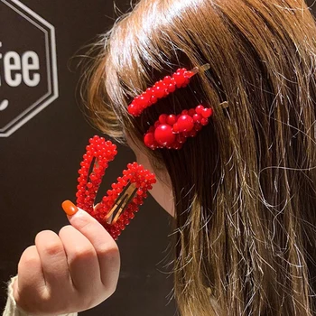 1Set=3ks Módne Red Pearl Vlasy Klip pre Ženy Elegantné kórejský Dizajn Modul Barrette Stick Vlásenky Vlasy Styling Príslušenstvo