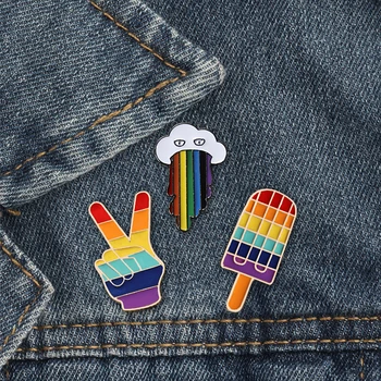 2-3KS/Set LGBT Dizajn Smalt Kolíky Dúhová Vlajka Láska Srdce Prsty Tvorivé Brošne Klopě Pin Gay Lesbické Ženy Odznaky Šperky