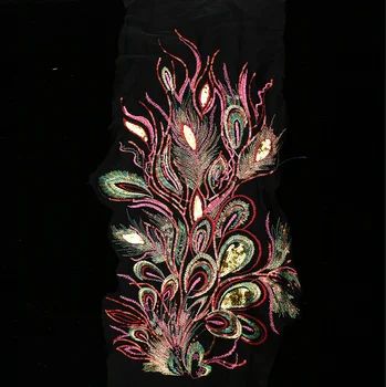 2 ks Výšivky phoenix chvostové pierko čipky patch nášivka flitrami čipky textílie svadobné šaty národnej výkon DIY príslušenstvo 16836