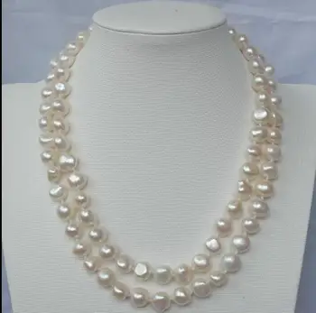 2 Riadky 9mm Biela barokový sladkovodné perly choker Náhrdelník Ženu Šperky, 35-43 cm 14-17