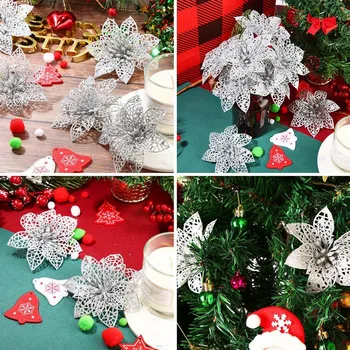 20 Kusov Lesk Ozdoby na Vianočné stromčeky Umelé Svadobné, Vianočné Poinsettia Kvety pre Festival Dekorácie