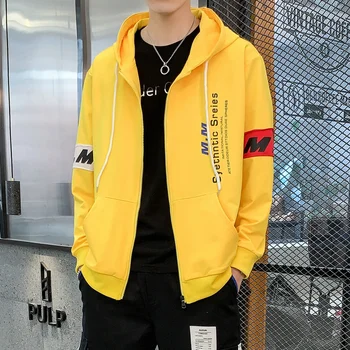 2002 jeseň nové pánske sako Moderné high-end značky dlhý rukáv bundy Pekný študent List tlač s Kapucňou bežné móda, top