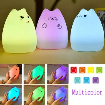 2016 Nový Multi-Farebné LED Detí Zvierat Nočné Svetlo Cute Cat Malý Diabol Silikónové USB Nabíjateľné Svietidlo
