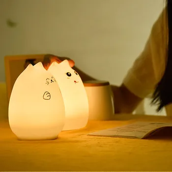 2016 Nový Multi-Farebné LED Detí Zvierat Nočné Svetlo Cute Cat Malý Diabol Silikónové USB Nabíjateľné Svietidlo