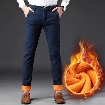 2018 Business Bežné Fleece Teplý Oblek Nohavice Nové Rovno Formálne Muž Zimné Nohavice Plus Zahustiť Zamatové Nohavice