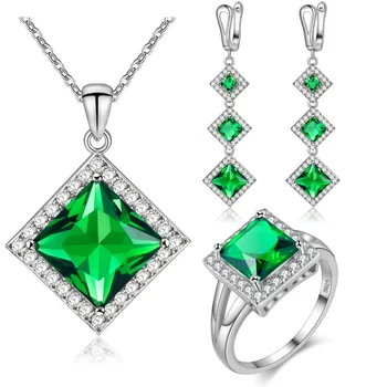 2018 Nové Módne Zelená, Tmavo Modrá Geometrické Crystal Cubic Zirconia Zásnubné Prstene pre Ženy Šperky