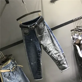 2019 jar a v lete nové voľné šitie džínsy ženy list, výšivky hárem nohavice H275