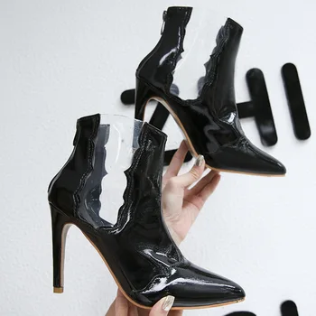 2019 jeseň a v zime sa ukázal PVC dámske topánky stiletto patent kožené topánky, dámske topánky, módna strany dámske kožené čižmy