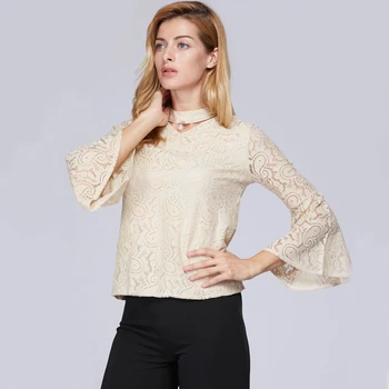 2019 jeseň fashion ženy blúzky svetlice rukávy oblečenia čipky dámske tričká V-neck ženy topy blusa feminina plus veľkosť D23 30