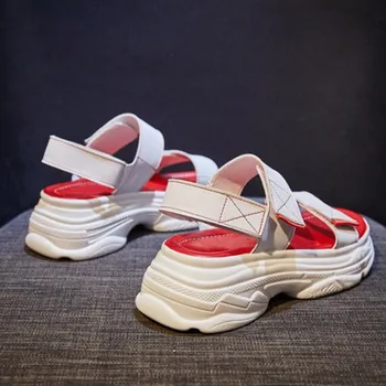 2019 Nové Svetlo Cowhide Otvorené Topánky Žena Letné Sandále Na Platforme Topánky Kliny Pohodlné Sandále Divokej Ženy Kožené Sandále