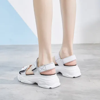 2019 Nové Svetlo Cowhide Otvorené Topánky Žena Letné Sandále Na Platforme Topánky Kliny Pohodlné Sandále Divokej Ženy Kožené Sandále