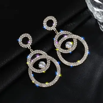 2020 Crystal Drop Náušnice Luxusné Žiariace, Zlaté Strieborná Farba Kolo Drahokamu Visieť Náušnice pre Ženy, Svadobné Party Šperky 519