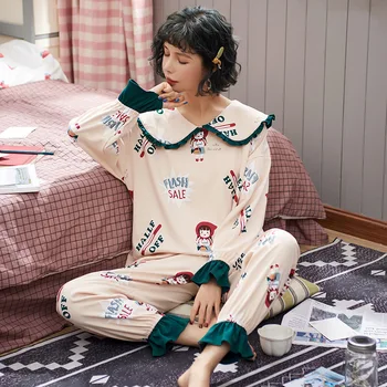 2020 hot predaj jar, jeseň, zima sleepwear bavlna dámske pyžamo nastaviť dlhé rukávy + panvice bielizeň krásne pyžamá