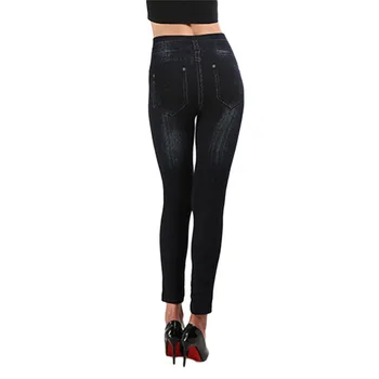 2020 Imitácia Legíny Jeans Strane Prekladané Ženy Mock Pocket Návleky Na Nohavice Slim Jeggings Dámy Denim Skinny Nohavice Plus Veľkosť