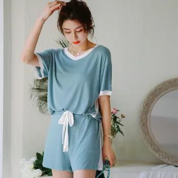 2020 jar a v lete nové módne bavlnené pyžamo-krátke rukávy šortky domáce oblečenie môžete nosiť mimo pyžamá pre dámy