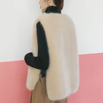 2020 jeseň a v zime kórejský štýl umelú kožušinu kabát krátky-dĺžka krajky-up bez rukávov voľné tuhé kabát vesta pre ženy V010