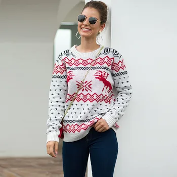 2020 jeseň a v zime Vianočné snowflake jeleň žakárové dlhým rukávom pulóver žien sveter