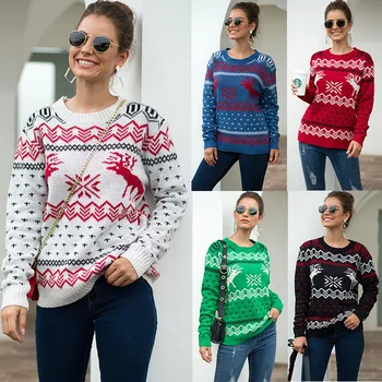 2020 jeseň a v zime Vianočné snowflake jeleň žakárové dlhým rukávom pulóver žien sveter