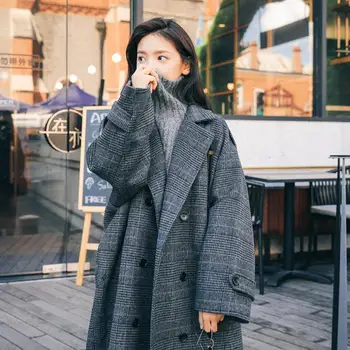 2020 Jeseň Zima Nové Koberčeky Vlnené Kabát Ženy Strednej dĺžky kórejský Štýl Voľné Nad Kolená Vlnené Ženy Dámy Kabát Zimný Kabát