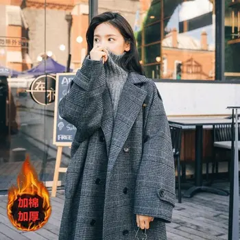 2020 Jeseň Zima Nové Koberčeky Vlnené Kabát Ženy Strednej dĺžky kórejský Štýl Voľné Nad Kolená Vlnené Ženy Dámy Kabát Zimný Kabát