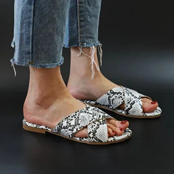 2020 lete nové hadí vzor žena papuče ploché dno kríž vzor sandále prúdu otvorené-toe sandále a papuče X191
