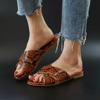 2020 lete nové hadí vzor žena papuče ploché dno kríž vzor sandále prúdu otvorené-toe sandále a papuče X191