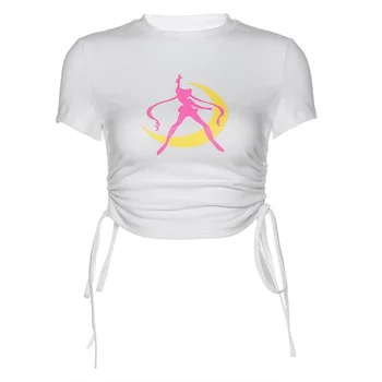 2020 Lete Ženy, Módne Šnúrkou Harajuku Streetwear Tees Topcolor Tlač Slim Punk Štýl T-shirt Orezať Začiatok